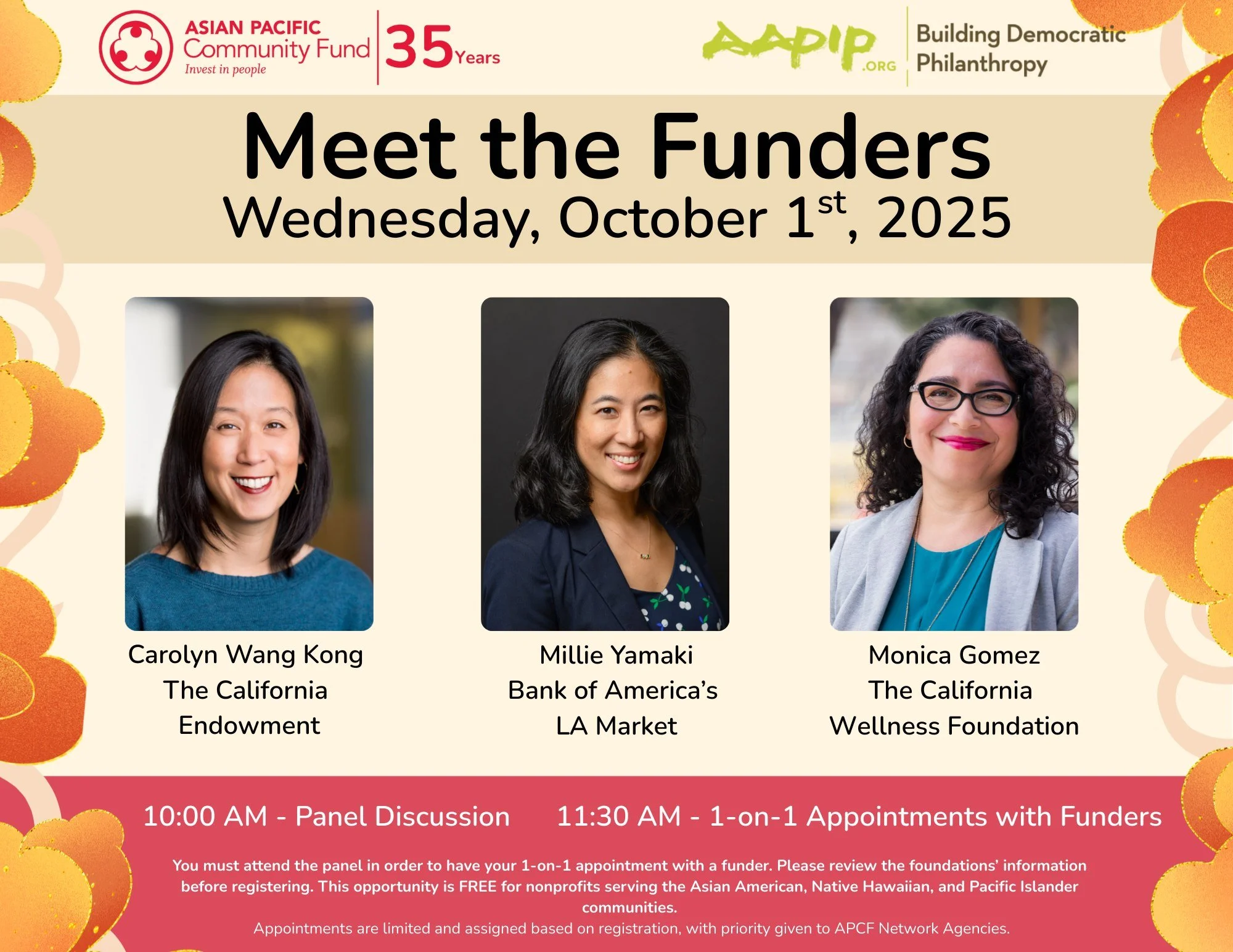 AANHPI Nonprofits &mdash; this one&rsquo;s for YOU!

  Meet the Funders (APCF x AAPIP-LA)
 Learn about funding priorities &amp; application tips
  Join one-on-one sessions with funders
  Grow your network + funding opportunities

📅 Deadlines:
 One-o