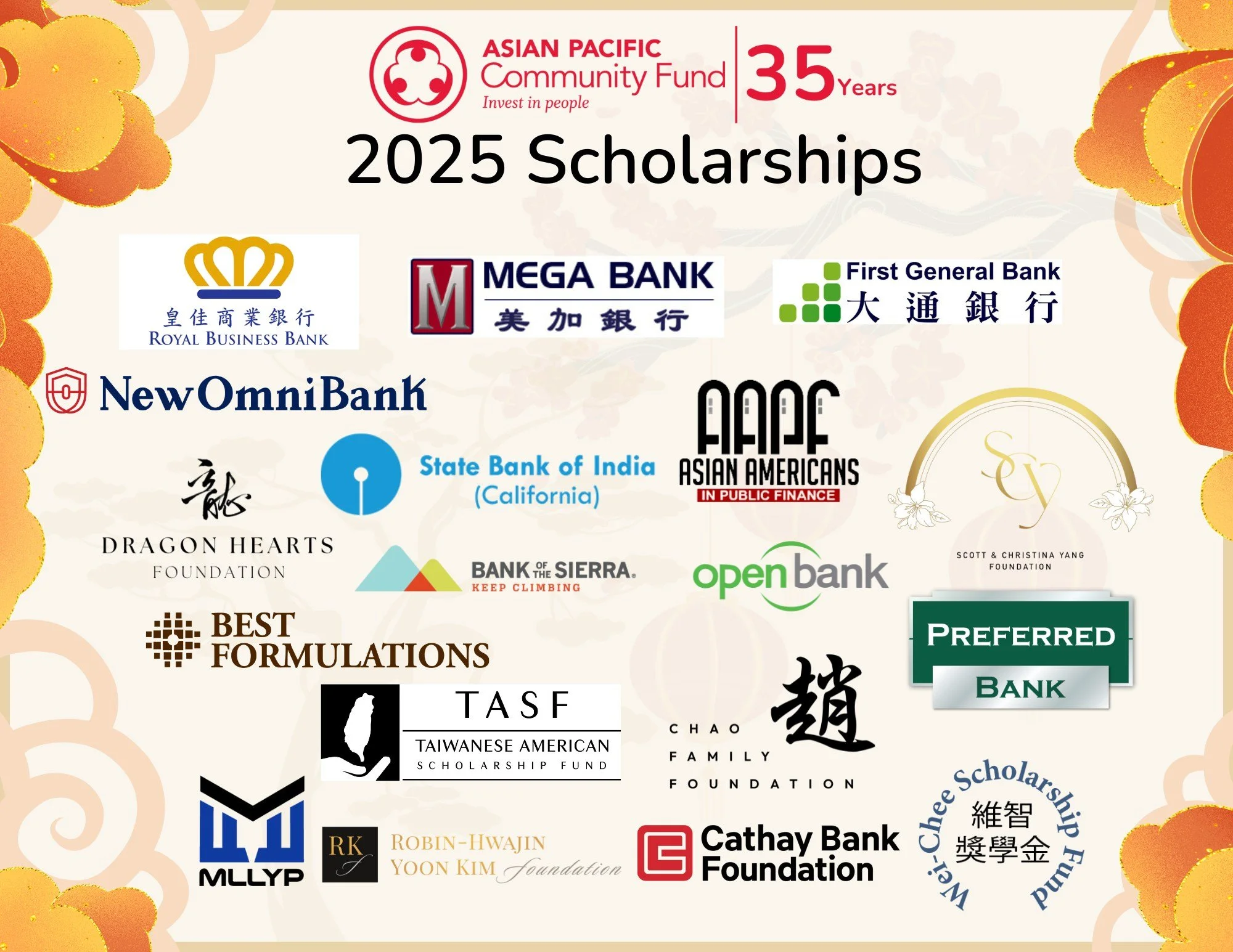 In 2025, APCF awarded over $3.41 million in scholarships to 954 low-income students nationwide! 

We received 4,370 applications from 36 states, showing just how powerful our collective support can be.

Thank you to our 18 amazing scholarship donors 