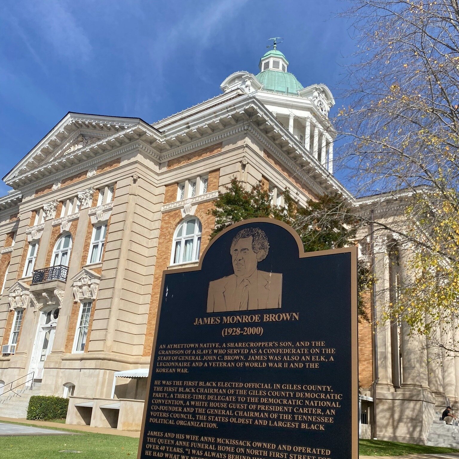 Among numerous noteworthy accomplishments, James Monroe Brown was the first Black elected official in Giles County and, along with wife Anne McKissack Brown, owned and operated Queen Anne Funeral Home in Pulaski for more than four decades. 

Brown is