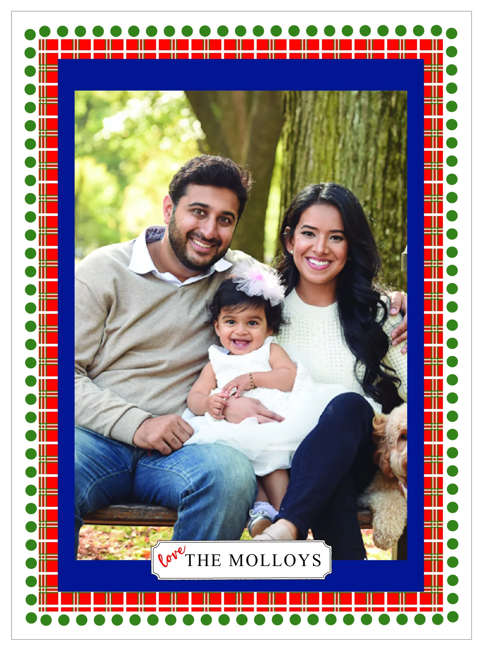 NEW Red Plaid with Navy Frame, Green Dot