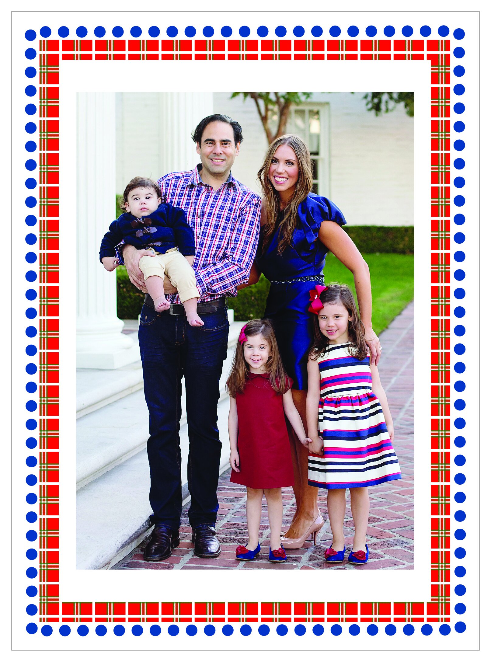 NEW Red Plaid with White Frame, Navy Dot