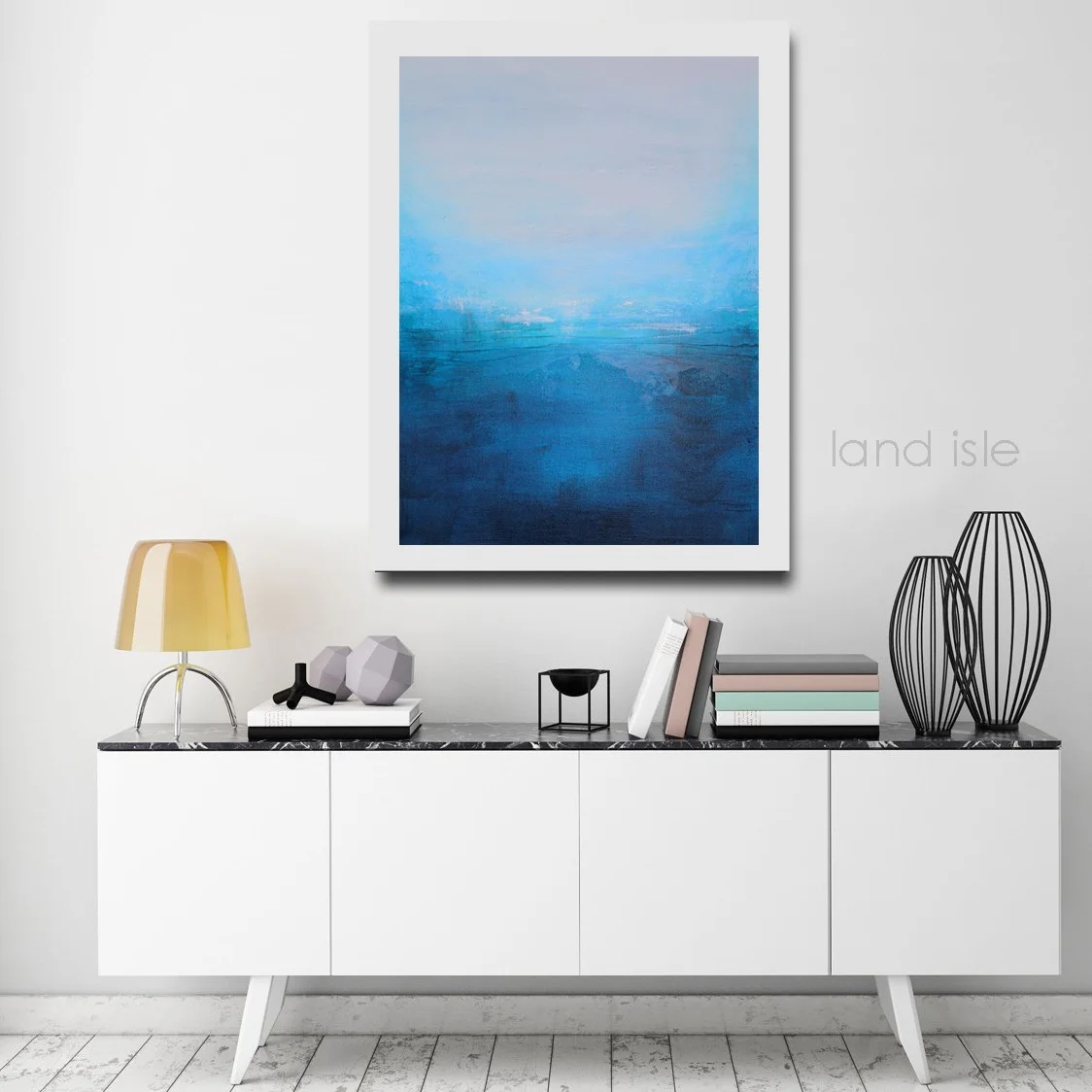 There is no missing this artwork when hung over a white credenza!