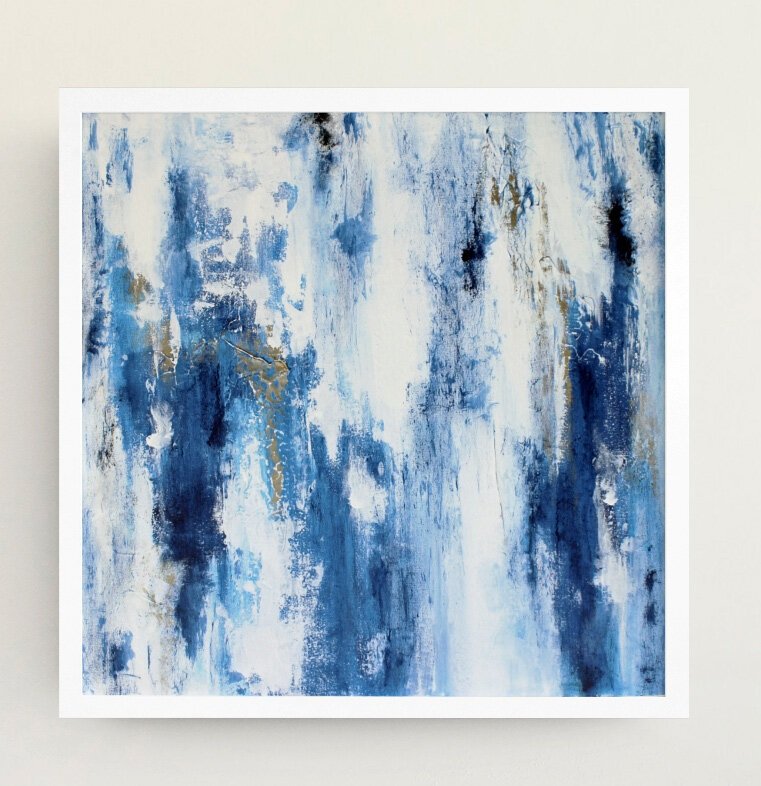 Abstract Acrylic Painting White & More Blue Bronze Red
