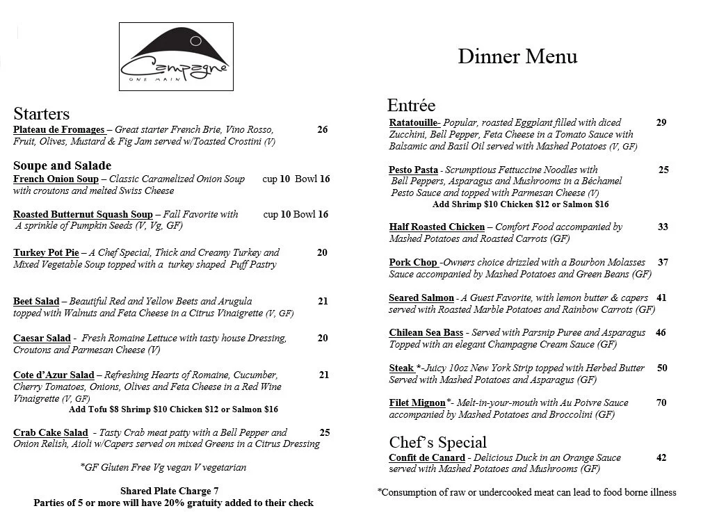 Dinner January 3 2025 Menu 