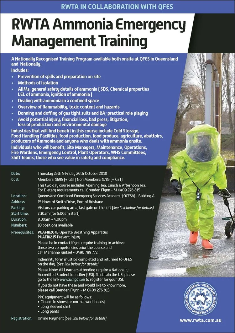 October 2019 - RWTA Ammonia Emergency Management Training.