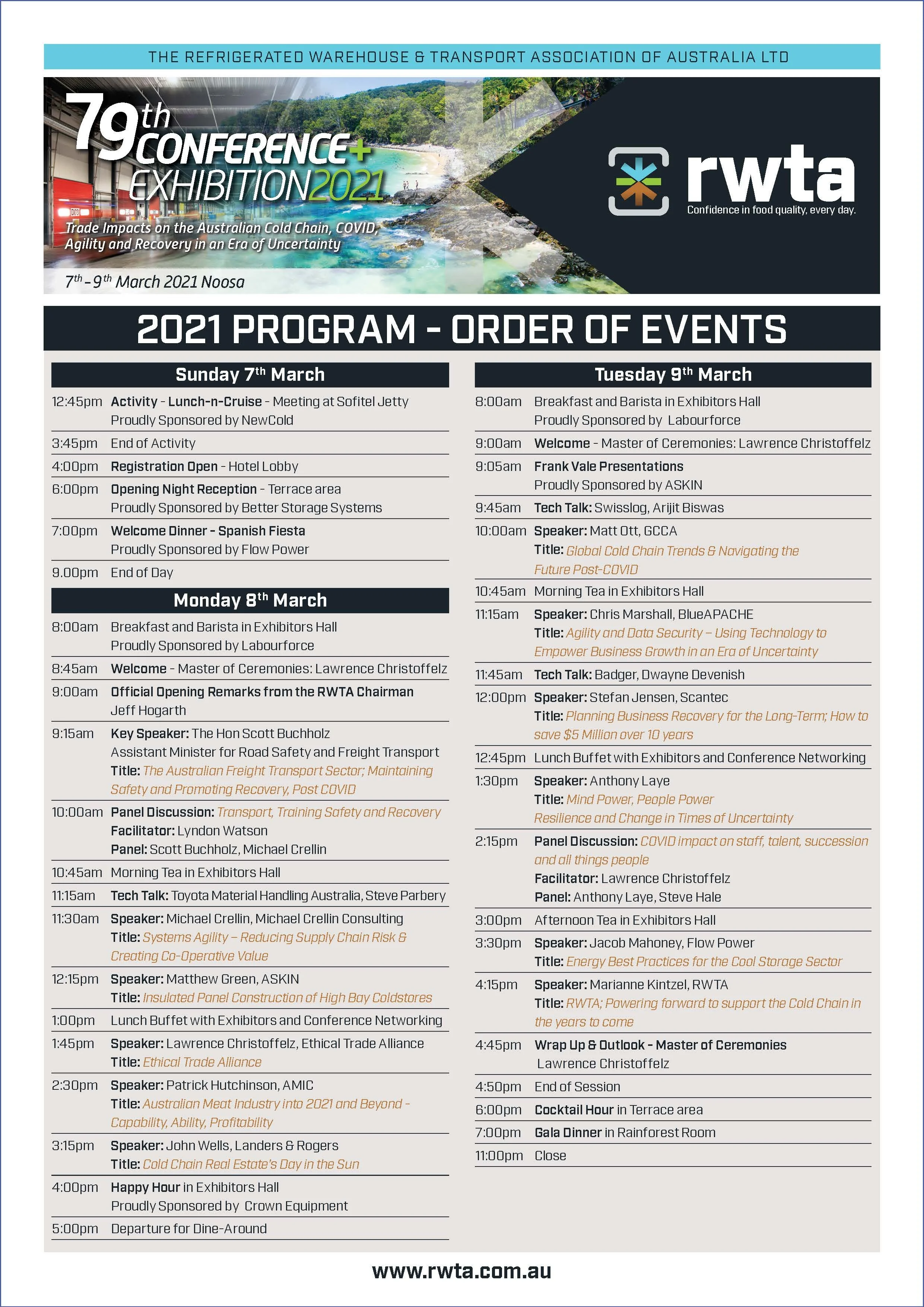 2021 Conference - Program &amp; Order of Events