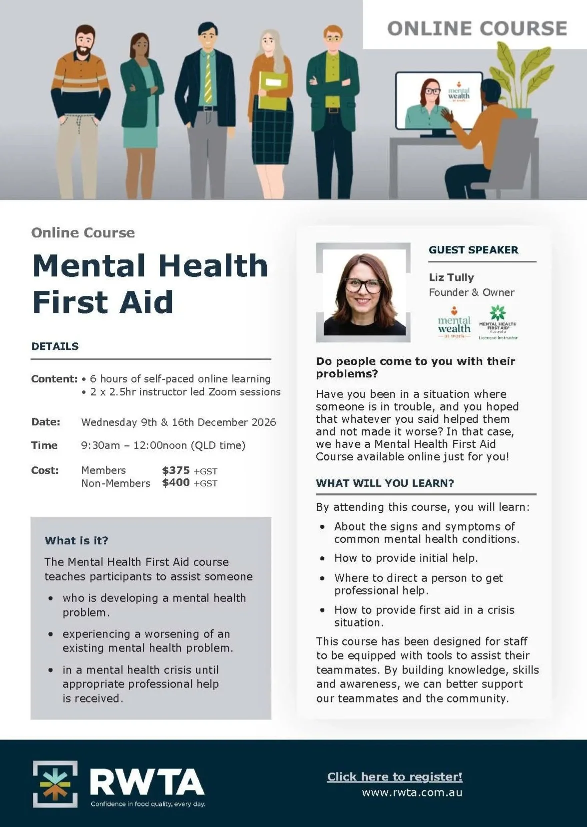 Mental Health First Aid Online Course 13/10/2026 &amp; 20/10/2026
