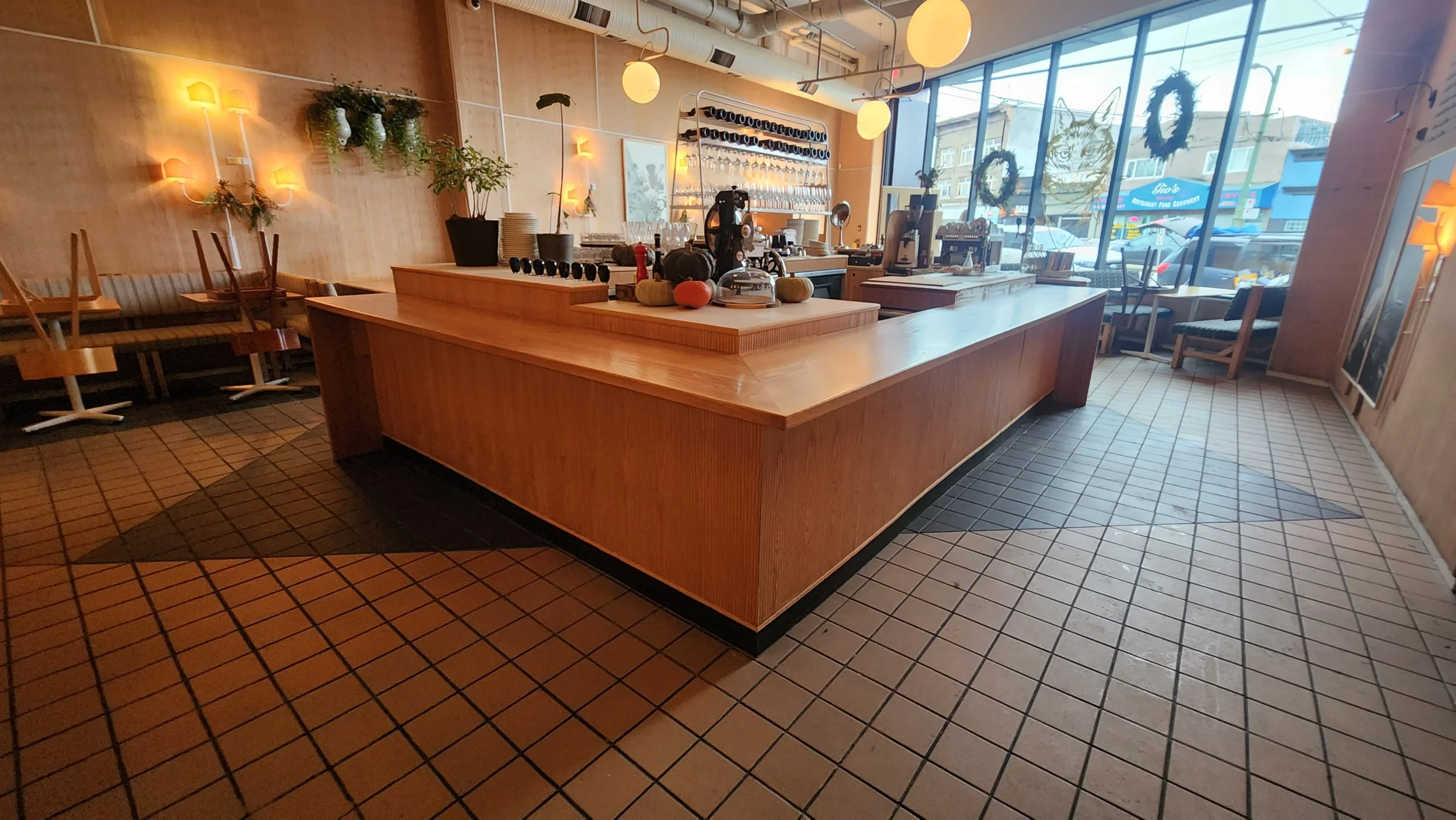 Commercial café counter and custom millwork.