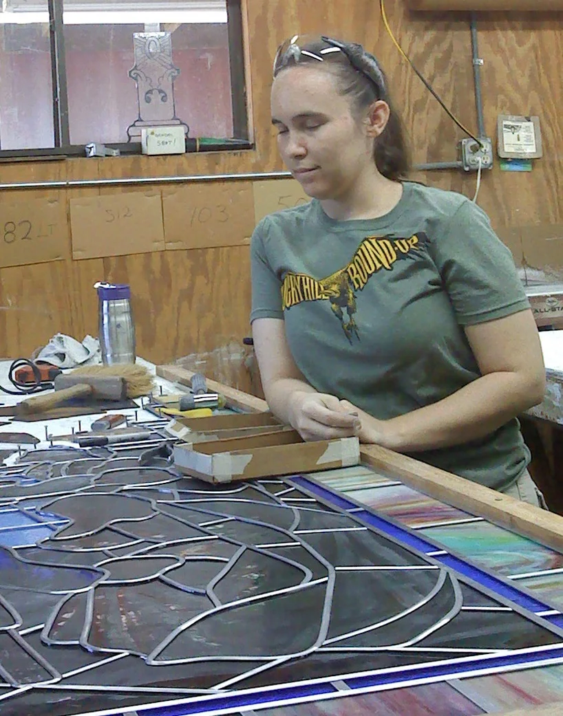 At work at Foster Stained Glass many years ago.