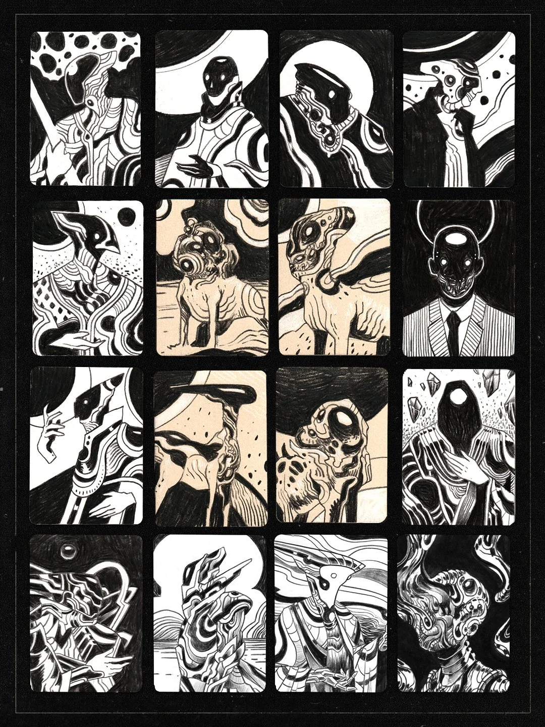 Cards &bull; Experimentations
Pencil &amp; Ink on paper, 6,3 x8,8cm
~
~
~
#illustration #originalart #traditionalart #blackandwhiteart