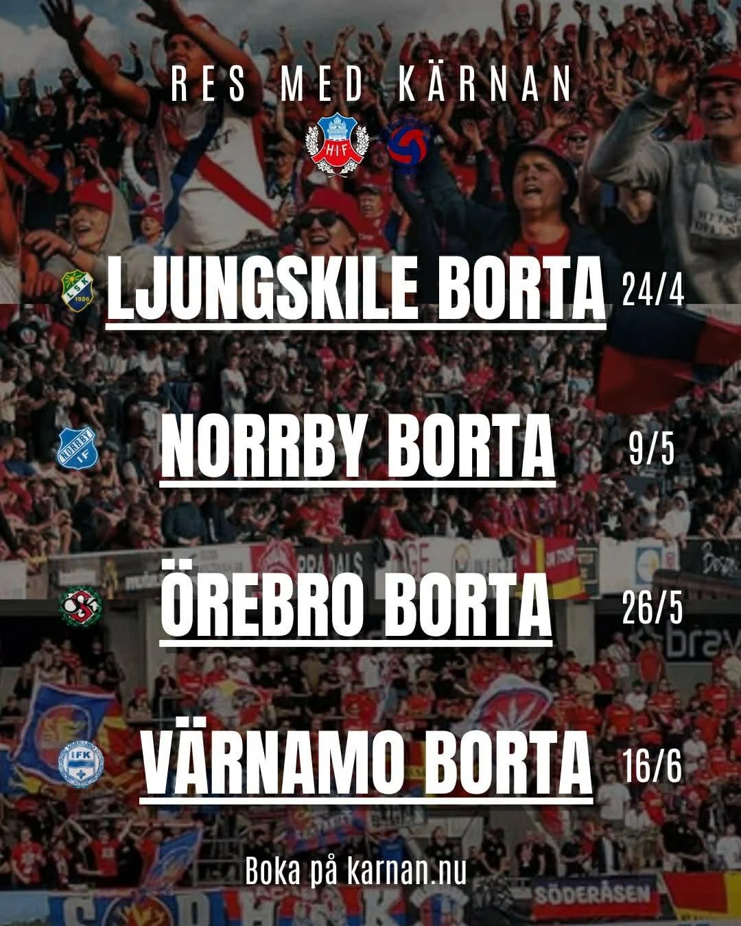 Res med K&auml;rnan!

Vi har sl&auml;ppt alla bortaresor inf&ouml;r sommaruppeh&aring;llet p&aring; hemsidan! 

In och boka! Mer info tillkommer n&auml;r enskilda resor n&auml;rmar sig.