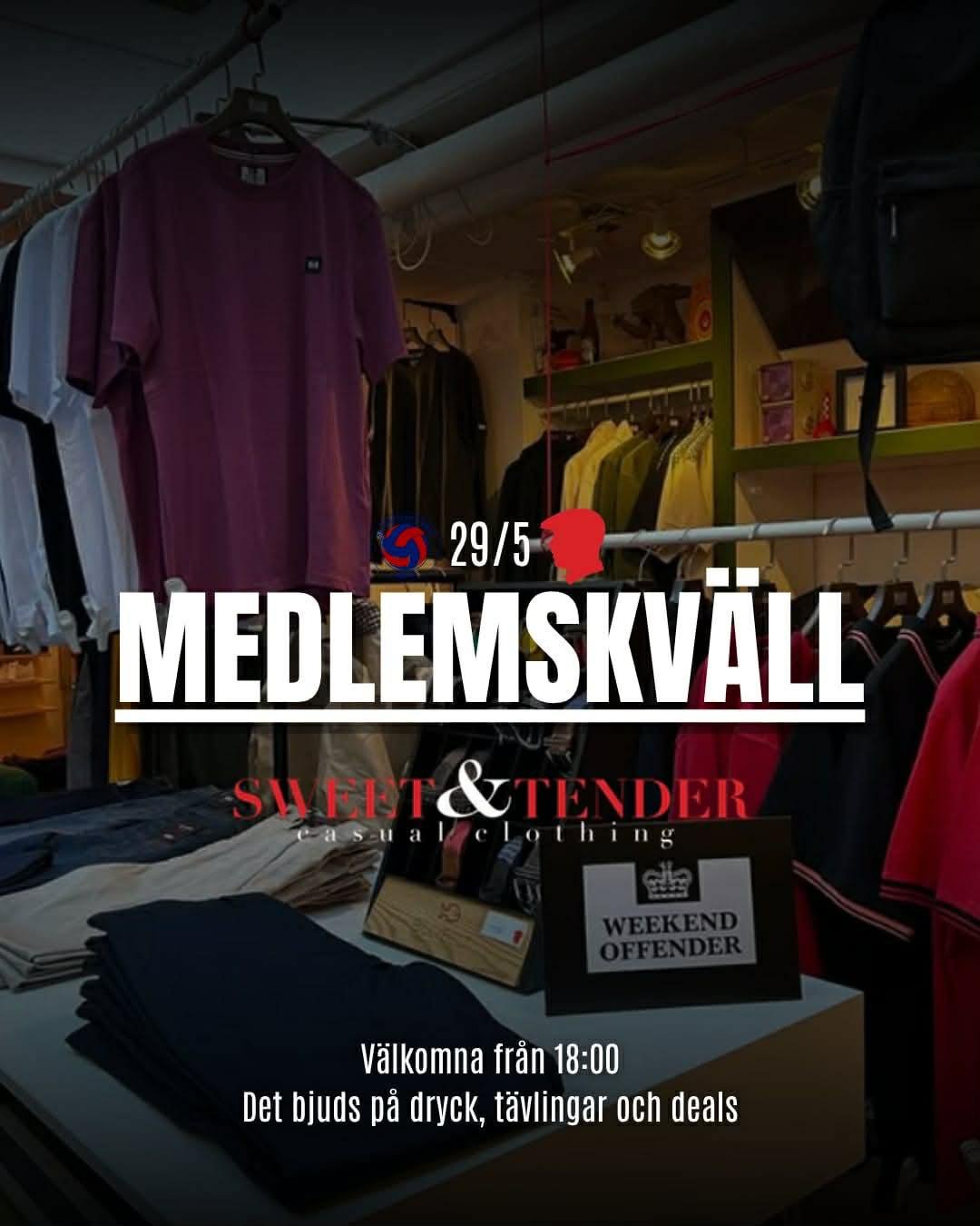 Medlemskv&auml;ll p&aring; Sweet&amp;Tender, 29/5!

Ola &ouml;ppnar butiken fr&aring;n 18.00. Det bjuds p&aring; dryck, t&auml;vling och goa deals. S&aring; det &auml;r bara att dyka upp f&ouml;r en trevlig kv&auml;ll med andra HIF:are p&aring; Sweet