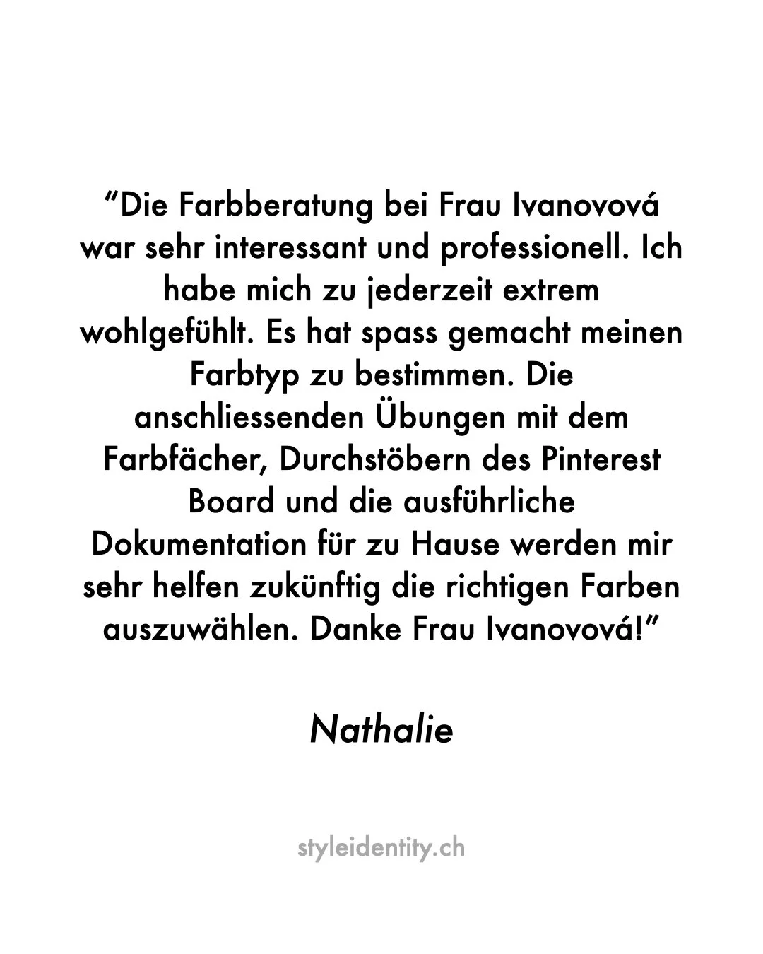 Kundenbewertung | Client Review
Authentisch. Persönlich. Transformierend.
Farbberatung / Personal Colour Analysis
Körpertyp Analyse / Image Archetype Analysis
Zürich | DE & EN | https://styleidentity.ch 
#farbberatung #personalcol