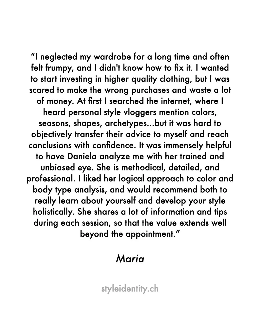 Kundenbewertung | Client Review
Authentisch. Persönlich. Transformierend.
Farbberatung / Personal Colour Analysis
Körpertyp Analyse / Image Archetype Analysis
Zürich | DE & EN | https://styleidentity.ch 
#farbberatung #personalcol
