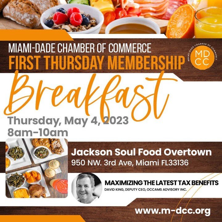 Join us for our First Thursday Membership Breakfast. Each one brings One!

Thursday, May 4, 2023 | 8 am - 10 am
Jackson Soul Food Overtown

To register, click on &quot;EVENTS&quot; at m-dcc.org
#MDCC
#Breakfast