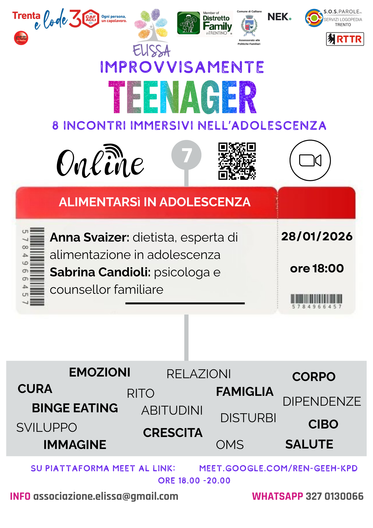 APPUNTAMENTO ONLINE di IMPROVVISAMENTE TEENAGER - ALIMENTARSI IN ADOLESCENZA
