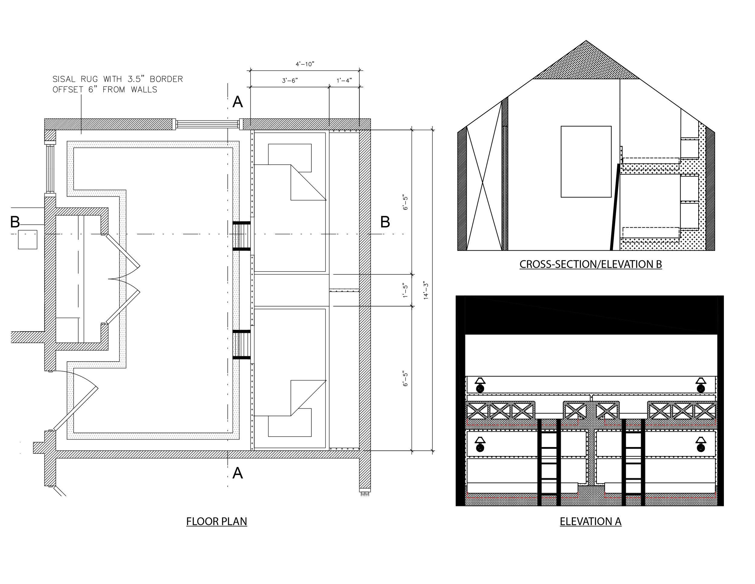 Boys' Room floor plan &amp; elevations