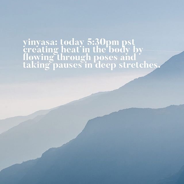 Yinyasa class today at 5:30pm PST. We will focus on building heat with a Chandra Namaskar flow and dive deeply into stretches for longer holds. 
Link in my bio!

#yoga #yin #yang #yogateacher #yogapractice #dailyyogapractice #dailyyoga #meditation #c