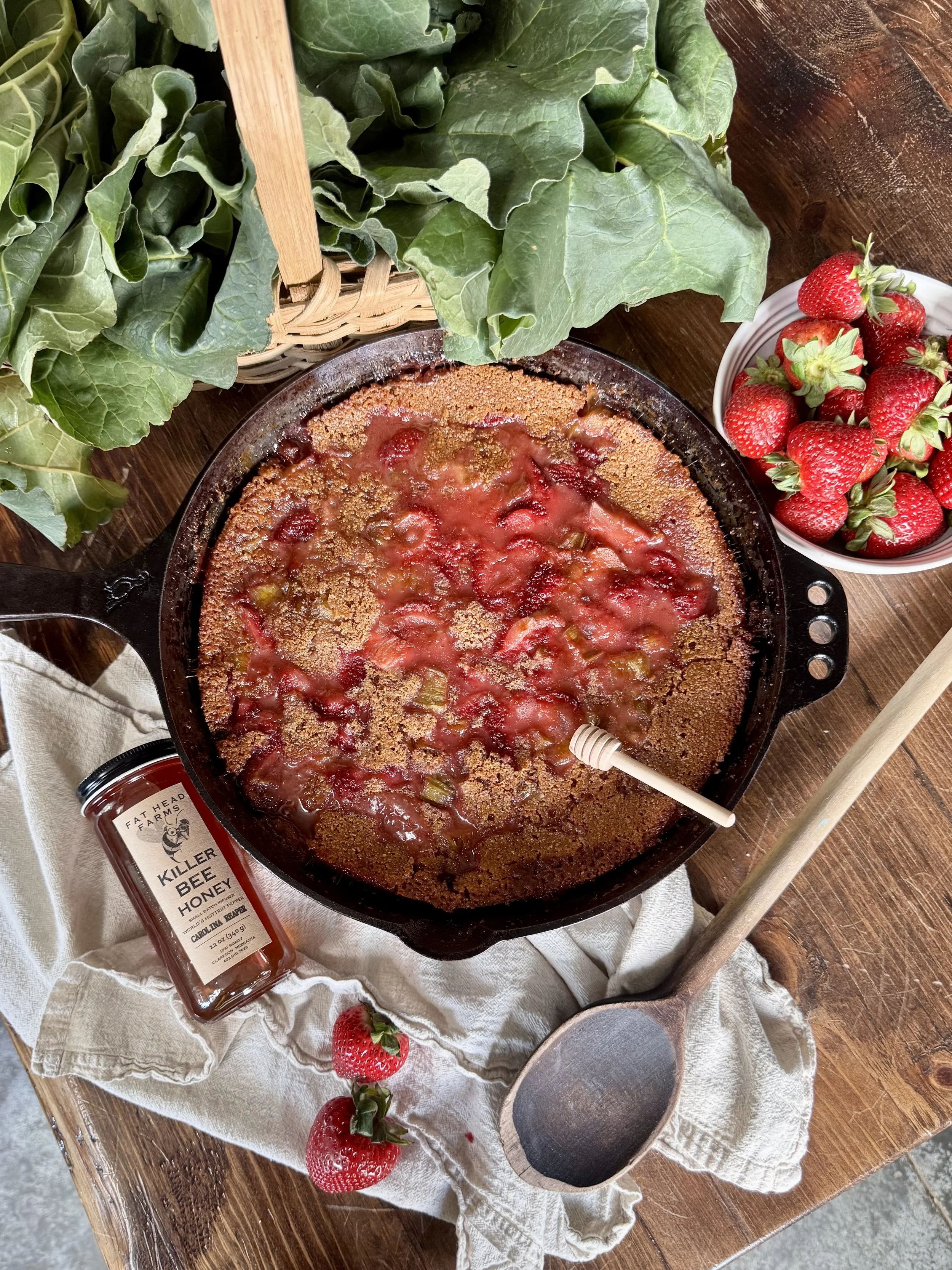 Hot Honey Strawberry Rhubarb Cobbler