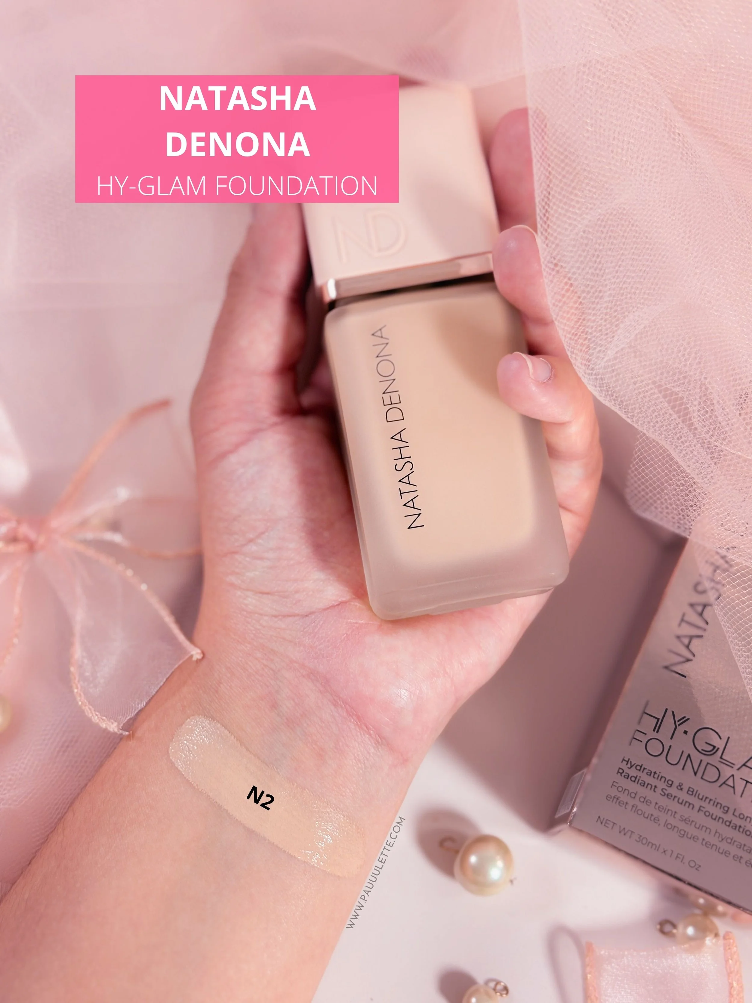 Swatch sur avant bras du nouveau fond de teint HY-GLAM Foundation de Natasha Denona sur peau claire