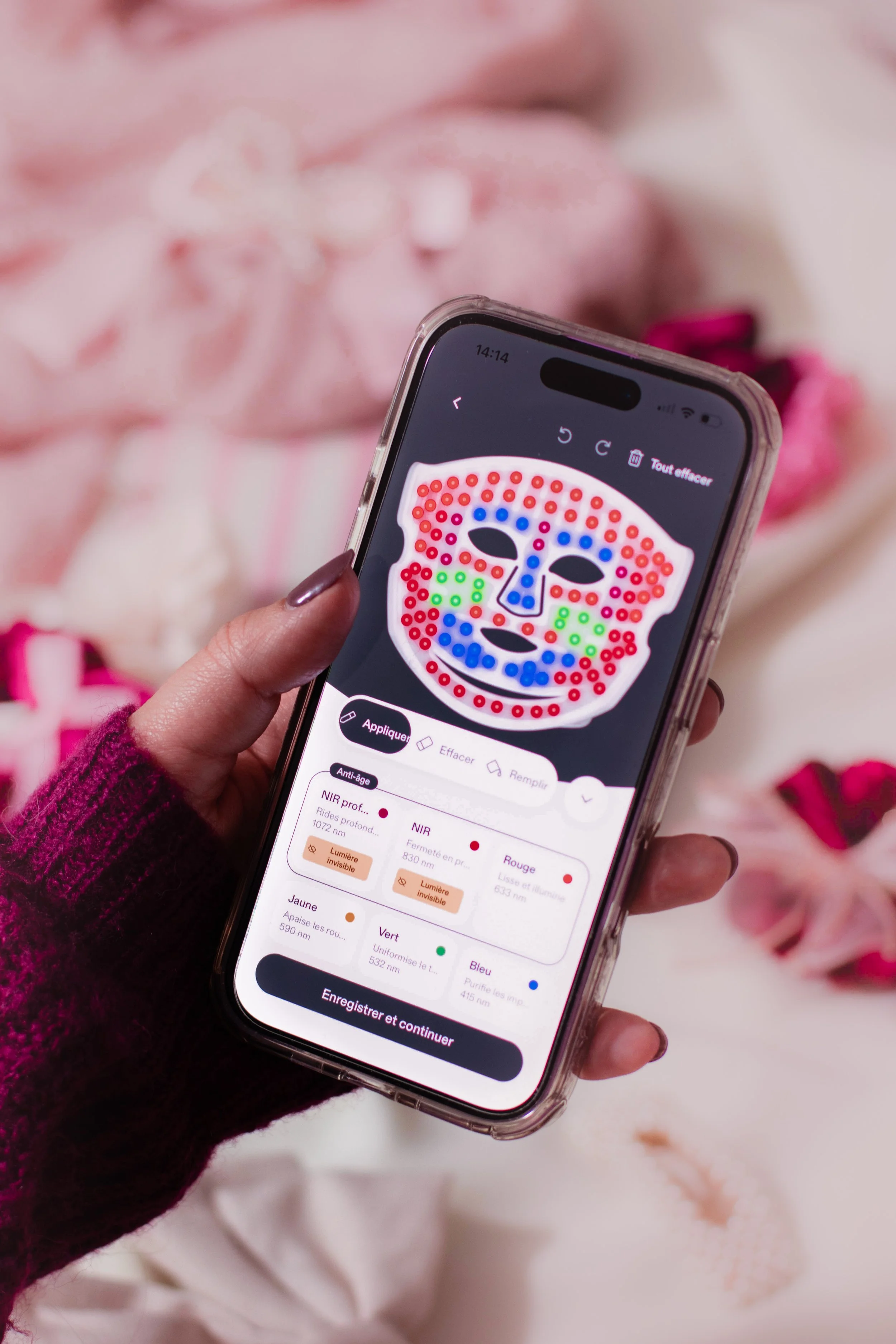 Aperçu de l'application CurrentBody pour créer son traitement personnalisé avec le Masque LED Série 3 entièrement personnalisable