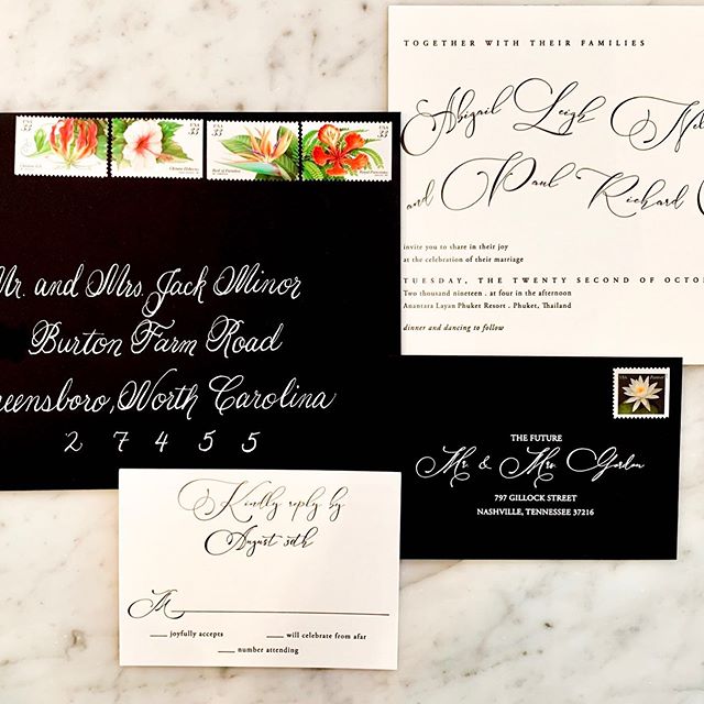 Just loved working on this suite. A special thank you to @enfieldpost for sourcing the *perfect* stamps for the bride @abbyleigh2 and groom&rsquo;s destination wedding.