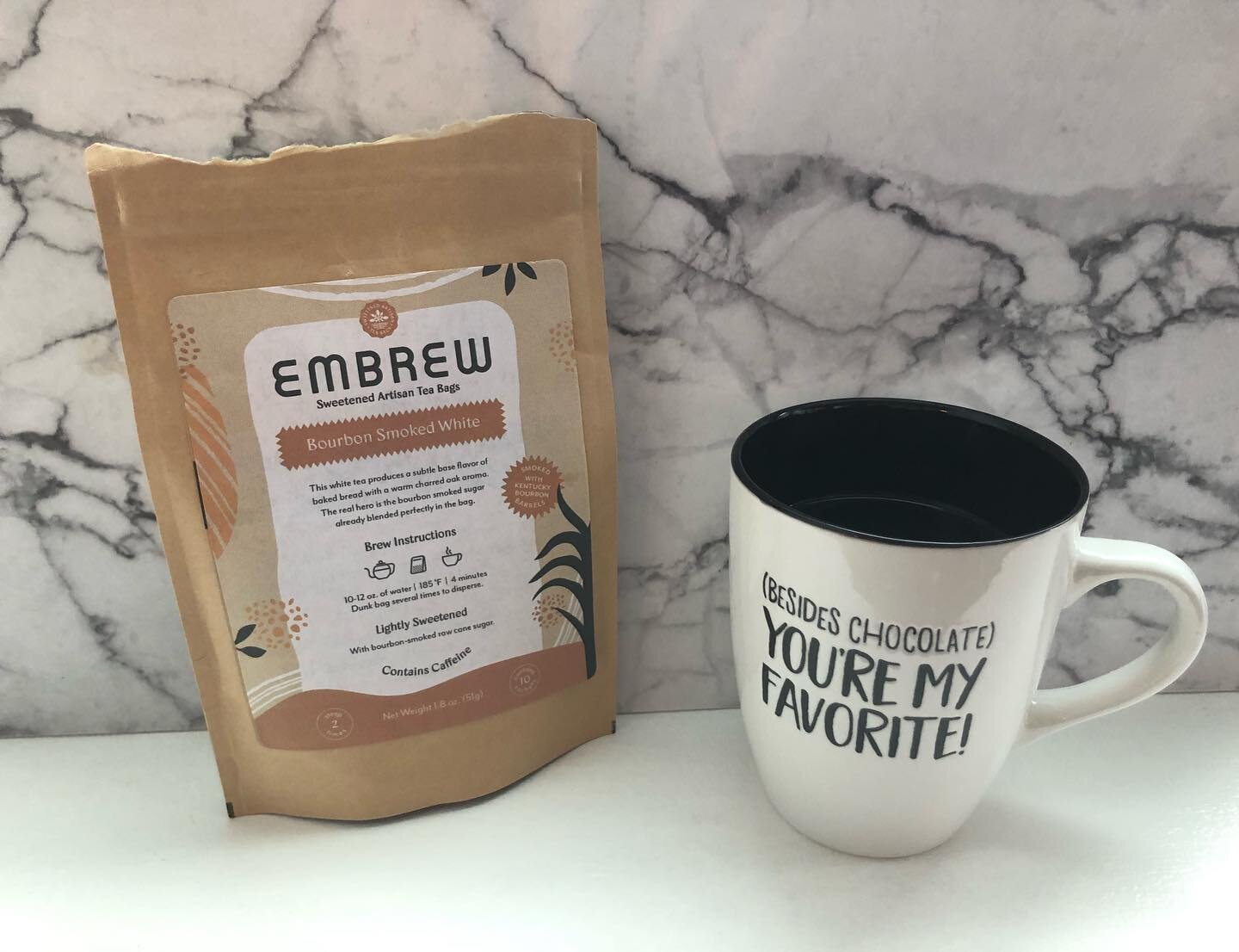 This mug doesn&rsquo;t photograph tea well since it&rsquo;s dark on the inside, but I couldn&rsquo;t think of a better one to use for @embrewtea Bourbon Smoked White 😊
&bull;
#embrew #BourbonSmoked #SmokedSugar #WhiteTea #HotTea #demerara