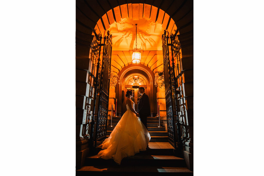 Low light flash exposure photograph outside 30 James Street Hotel wedding venue