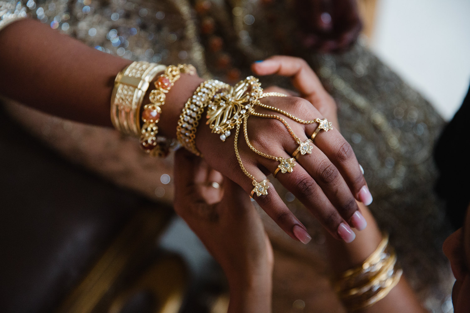 close up macro lens photograph of brides jewellery