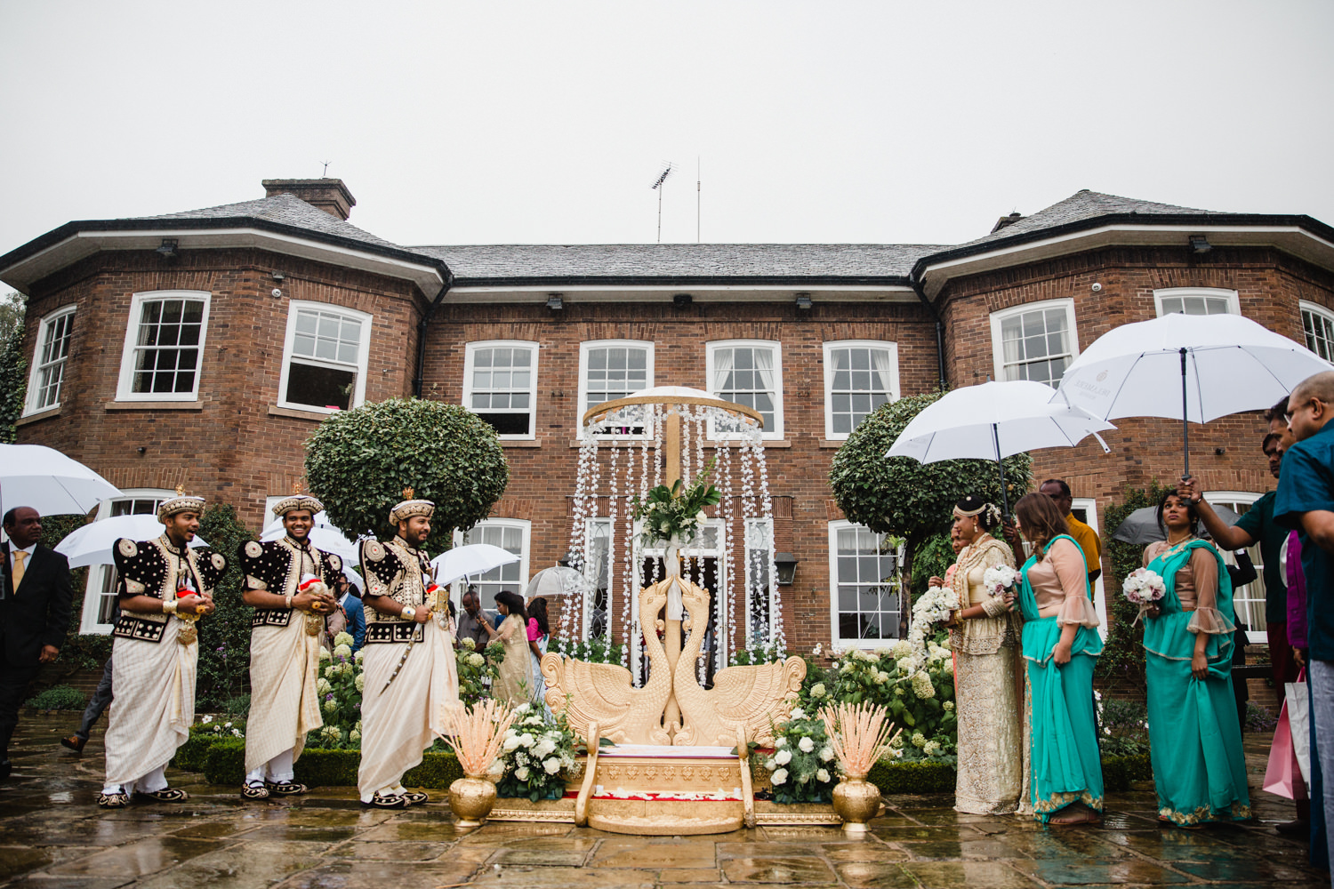 wedding ceremony setting on terrace of delamere manor estate