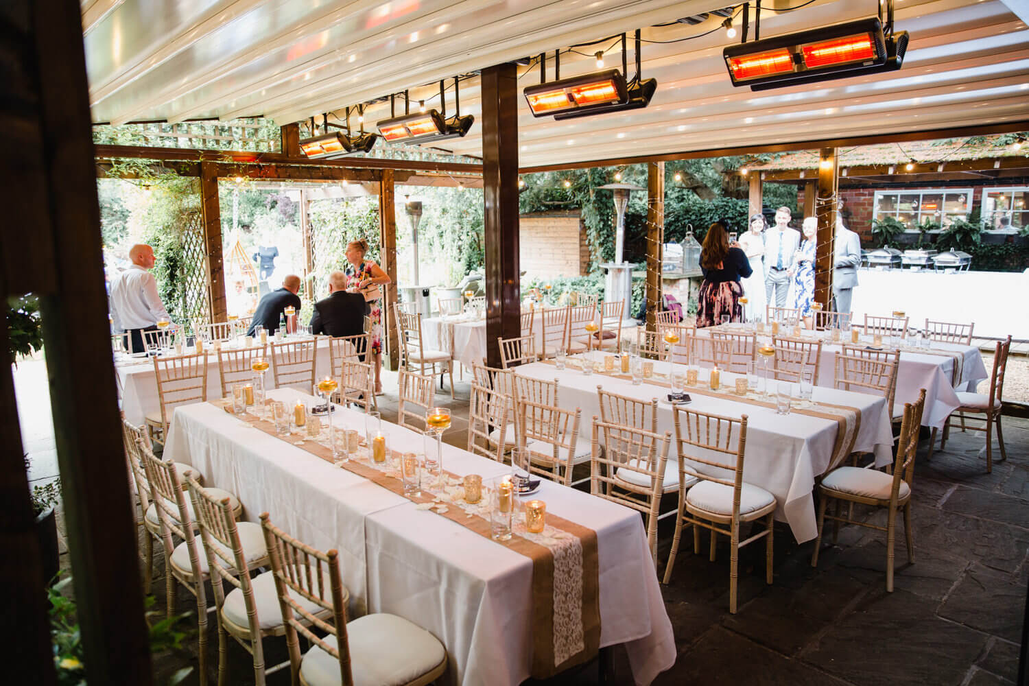 wide angle detail photograph of wedding breakfast set up at Eleven Didsbury Park