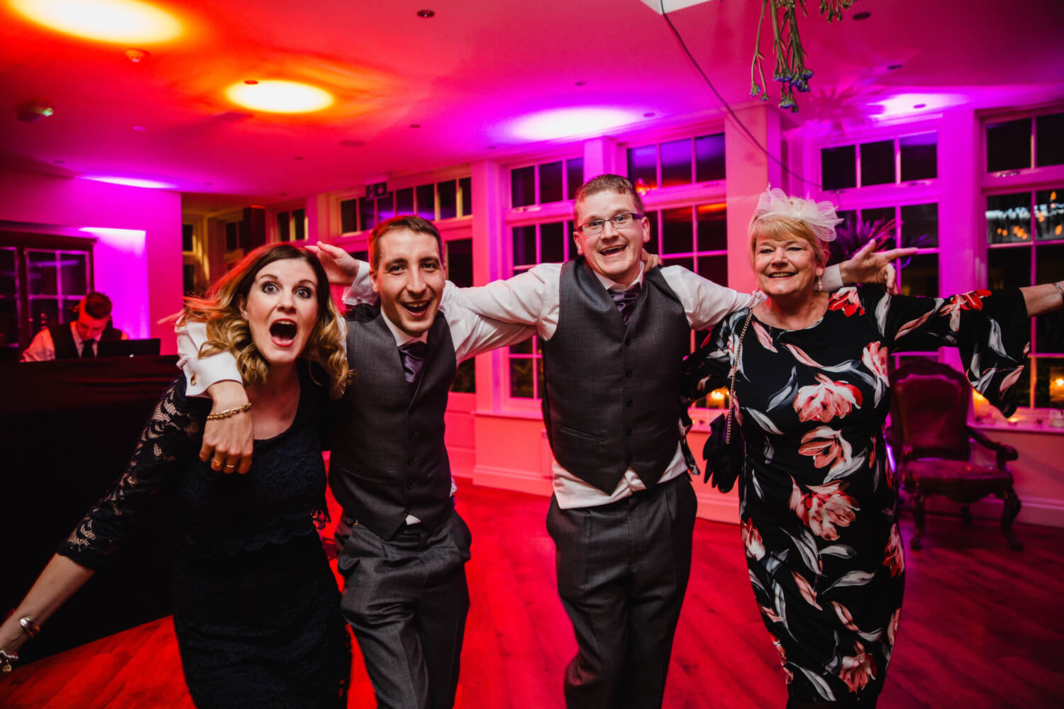 wedding party dancing and celebrating at end of night