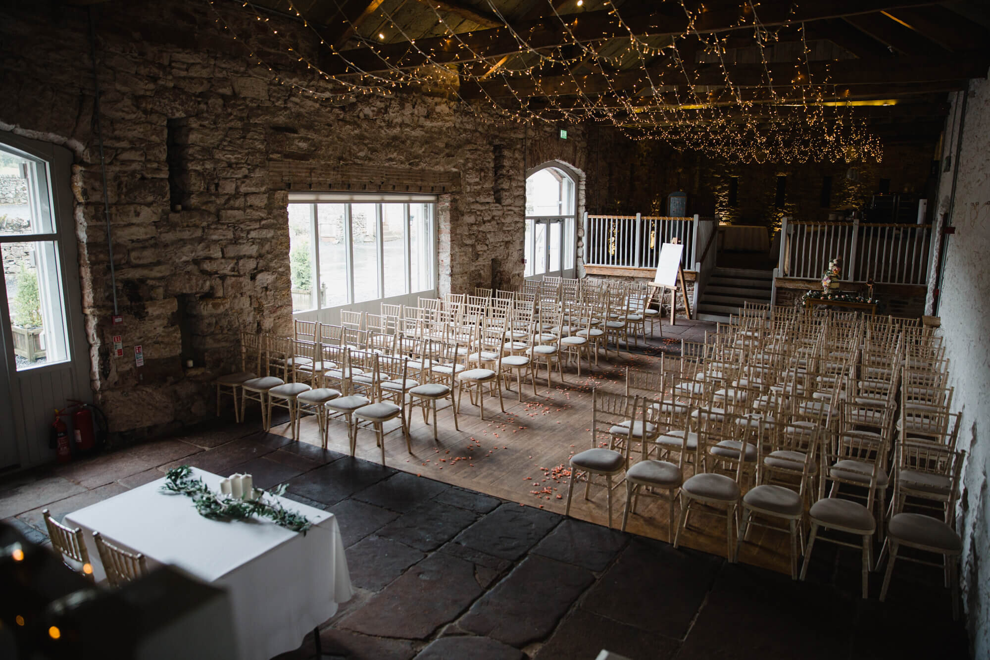 wedding ceremony barn dressed ready for service