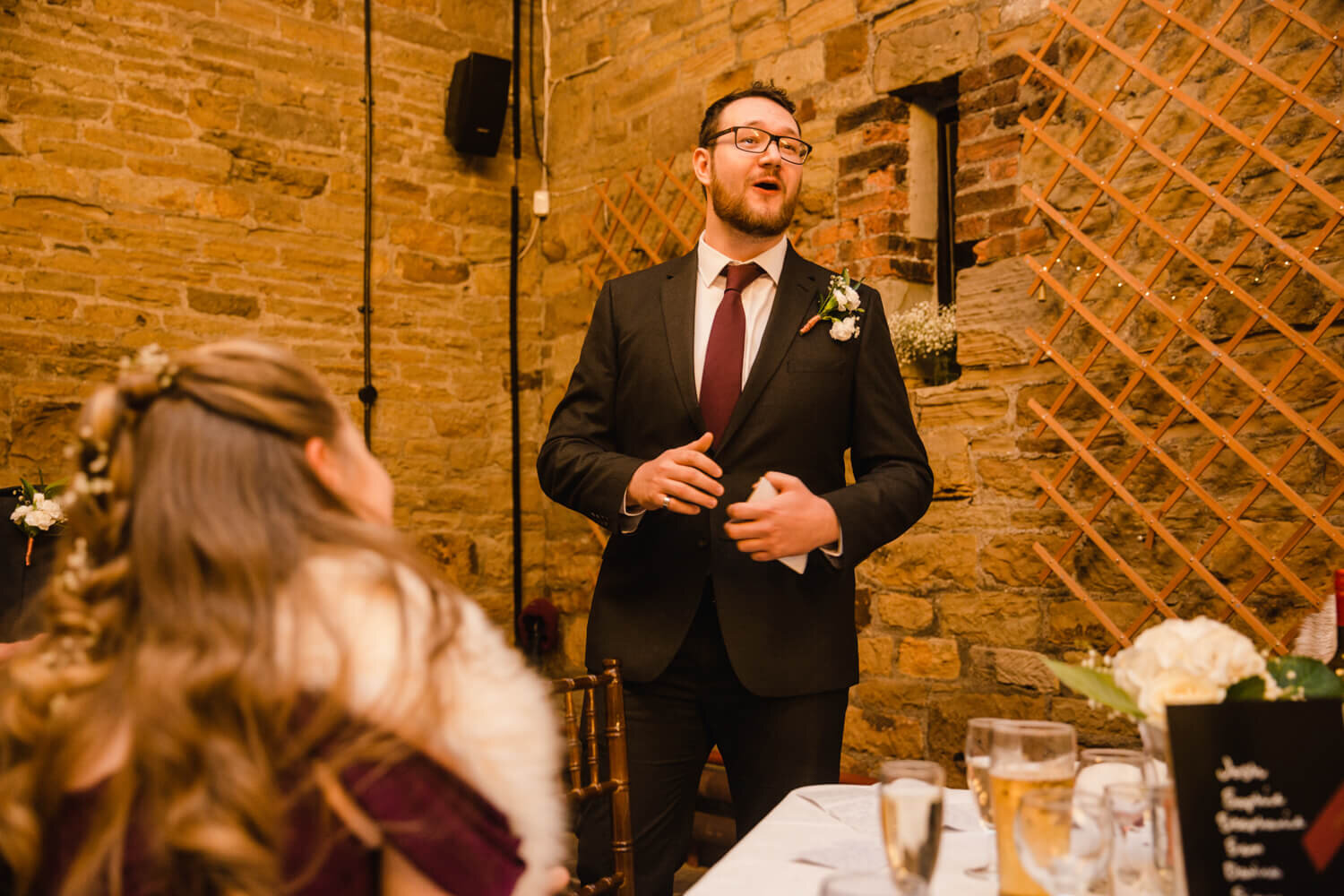 best man giving speeches to family at Oakwell Hall