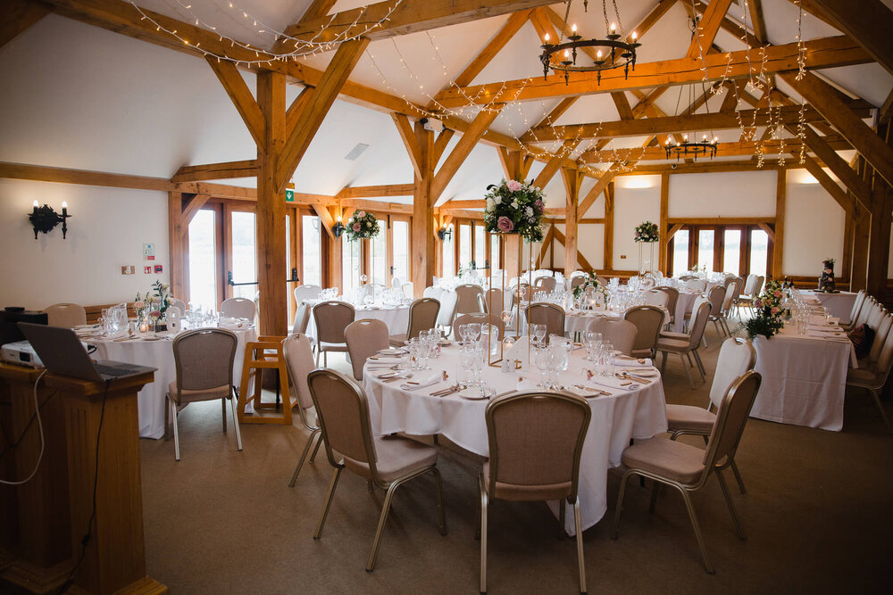 wide angle lens photograph of wedding breakfast table layout