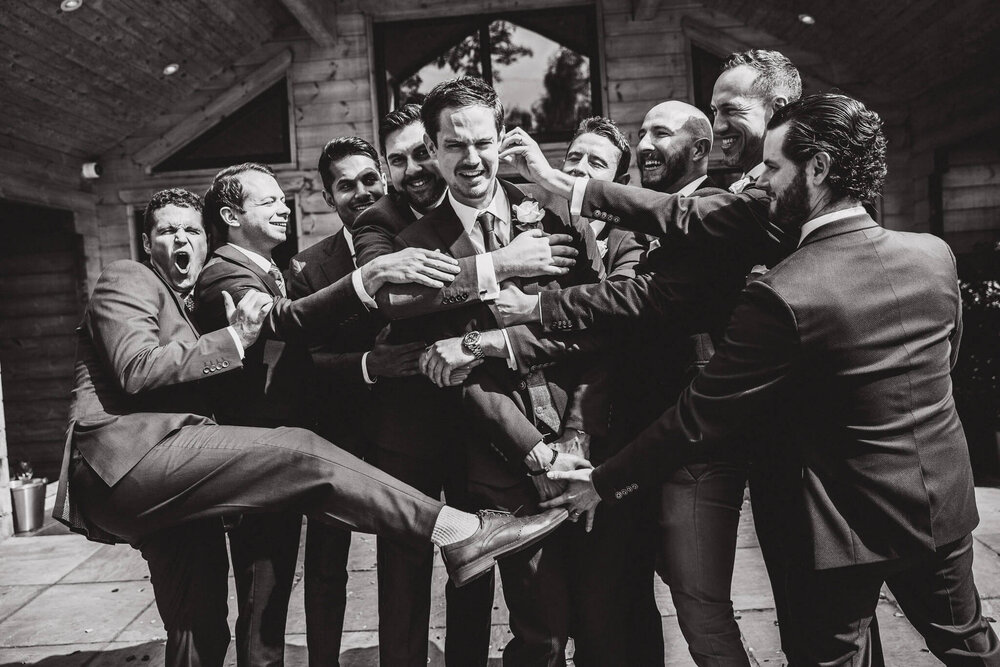 black and white portrait of groomsmen together