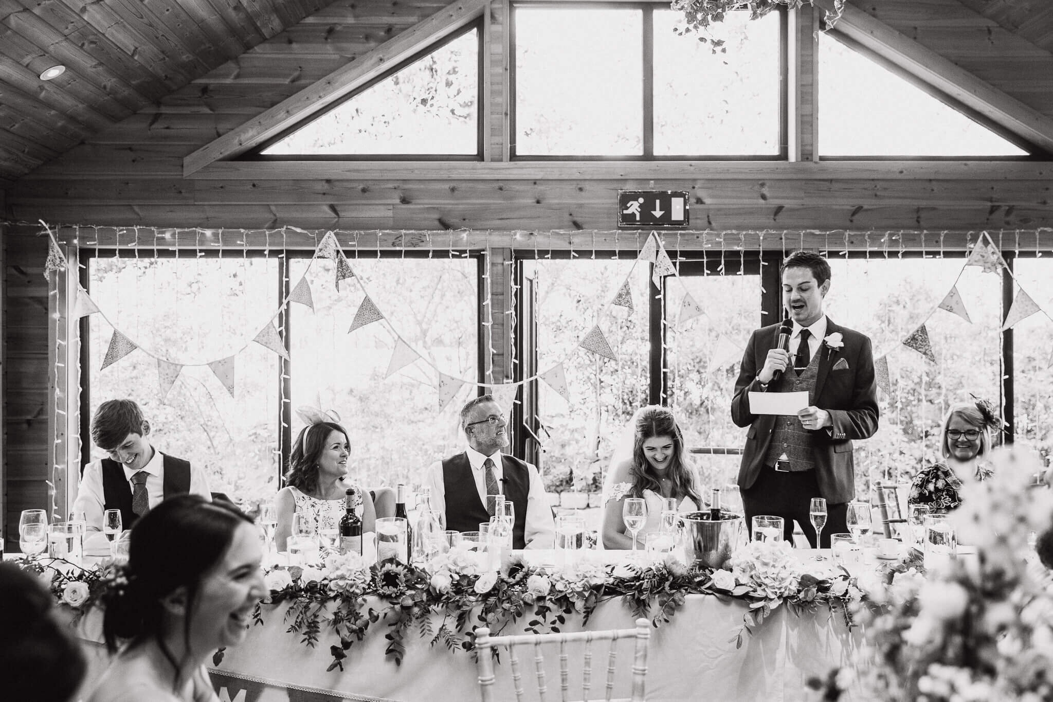 groom makes a joke about the drinks menu and other events during the day