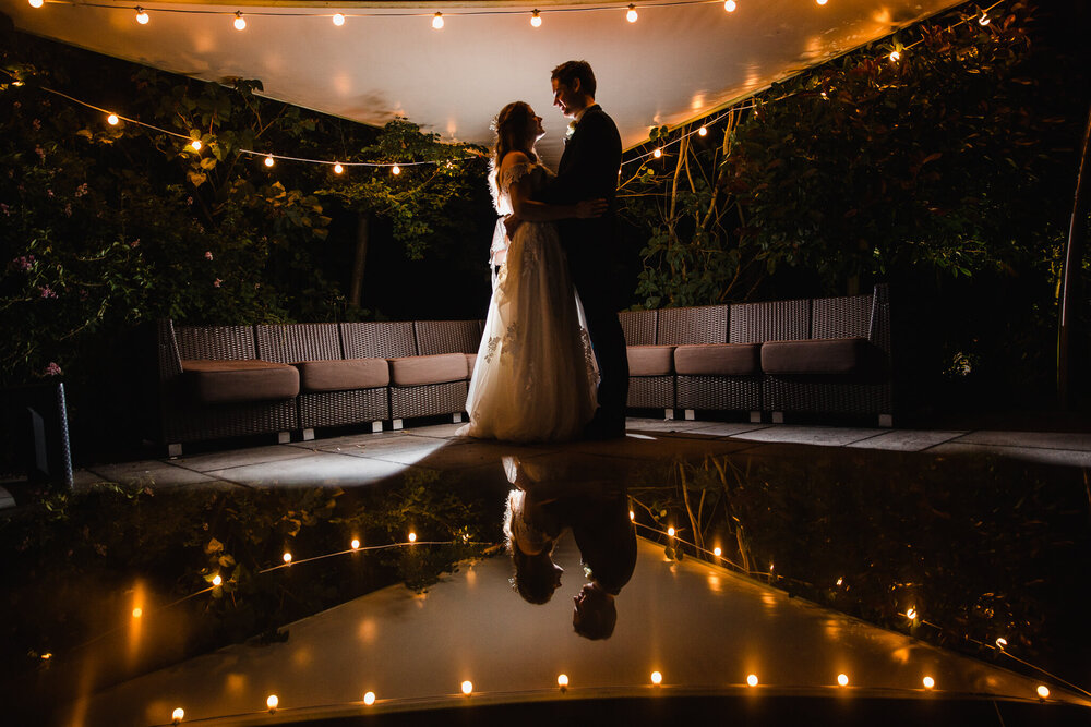 night shot minimal twilight wedding light available with flash backlight