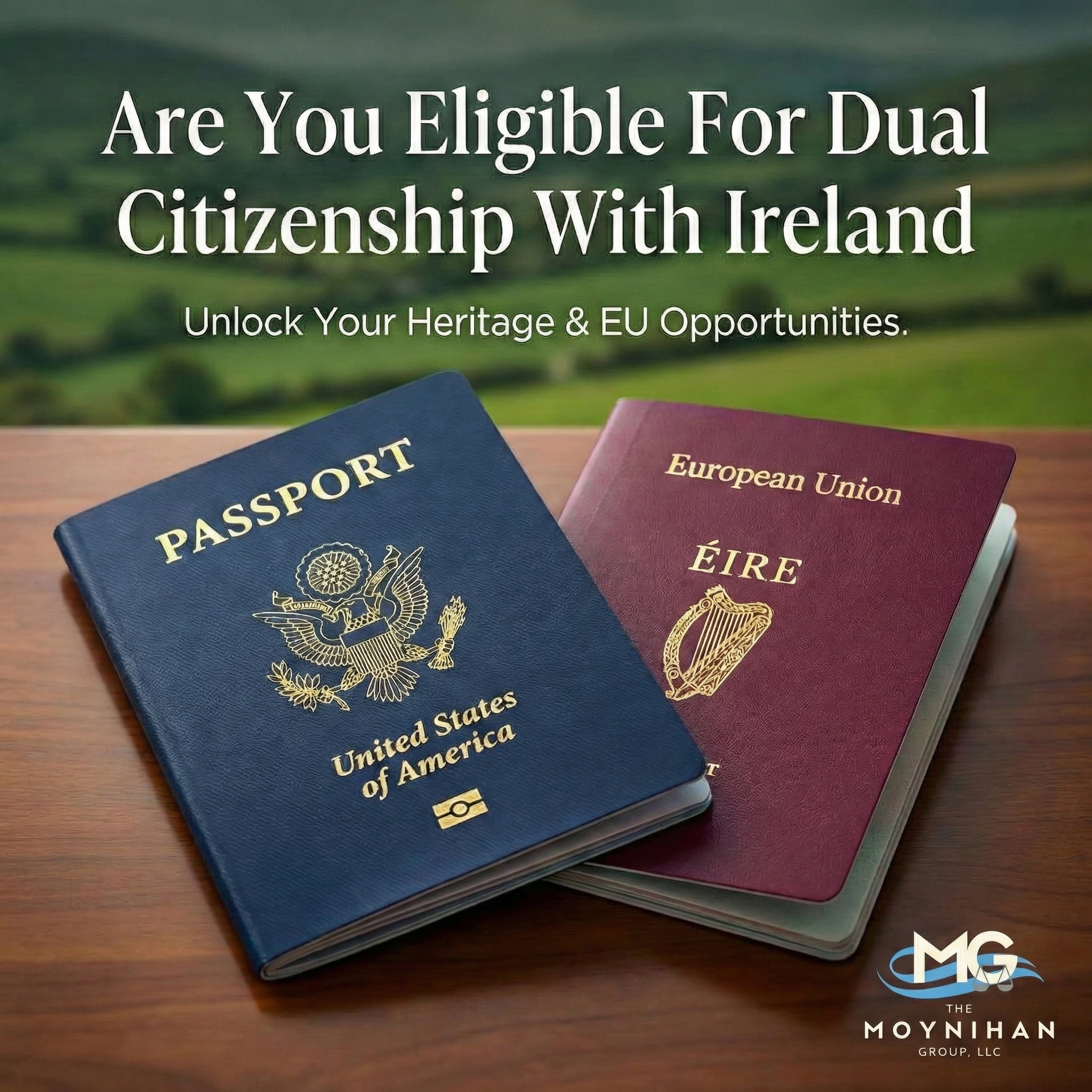 Irish and US passports side-by-side representing dual citizenship for Massachusetts residents via Foreign Birth Registration