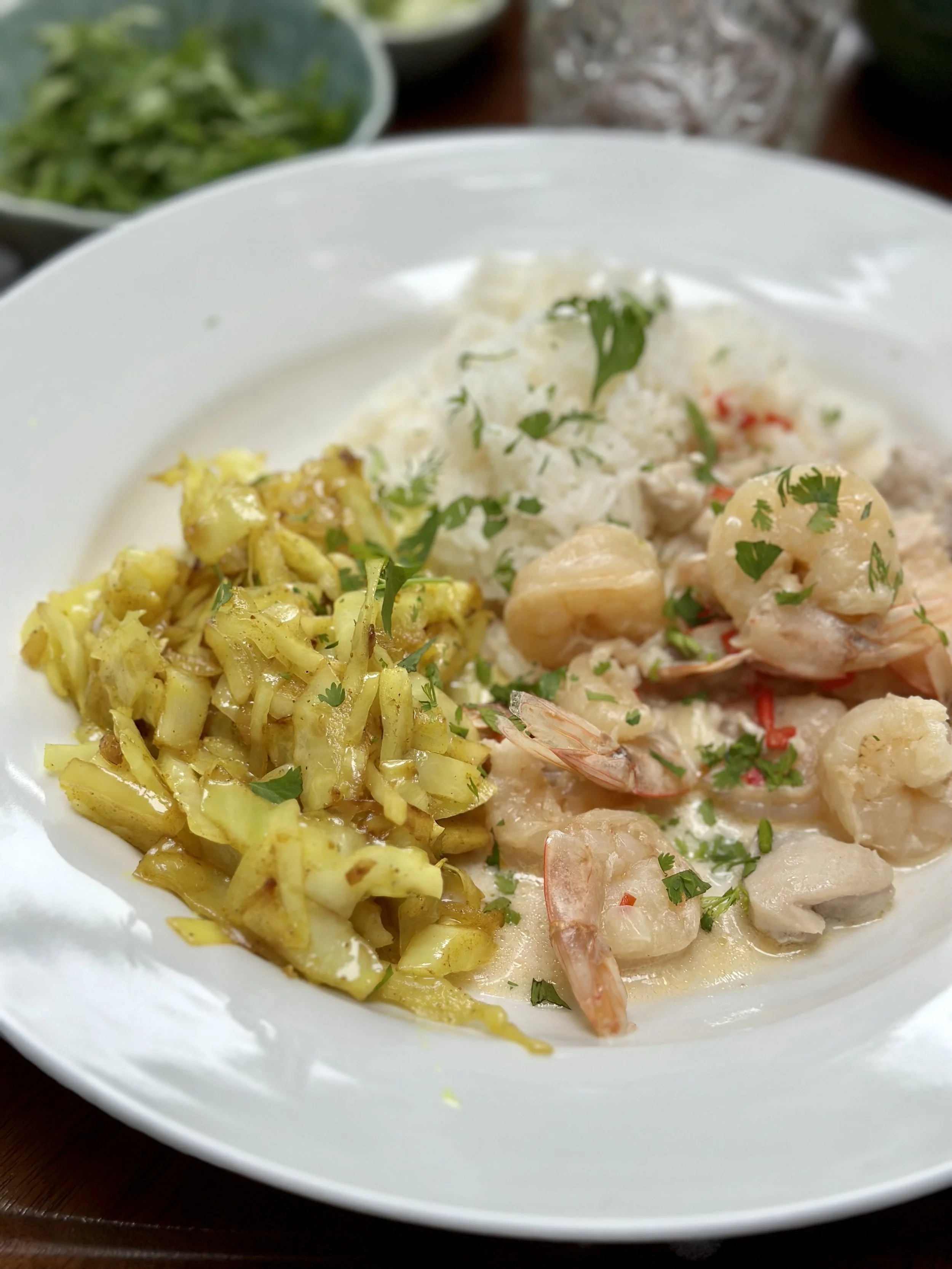 Pittige garnalen in kokosmelk