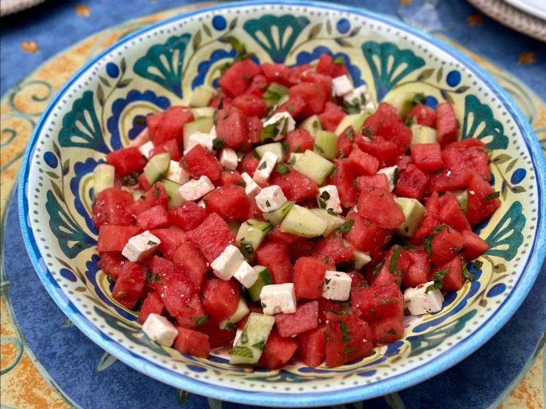 Salade met watermeloen, feta en munt
