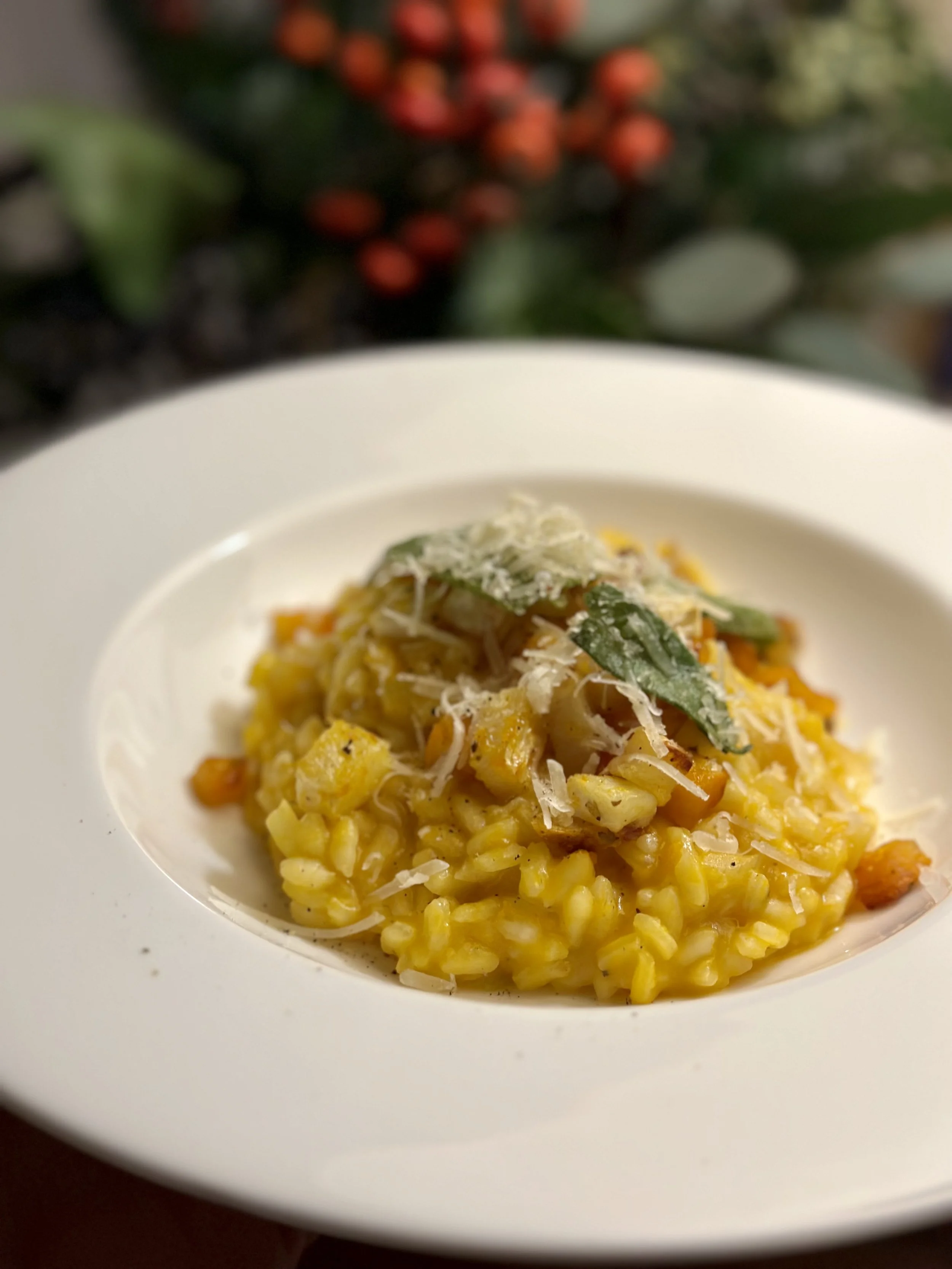 Pompoen risotto met gegrilde groenten en salie