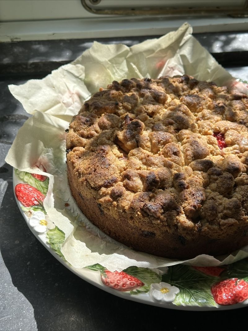 Appel-rabarber crumble cake
