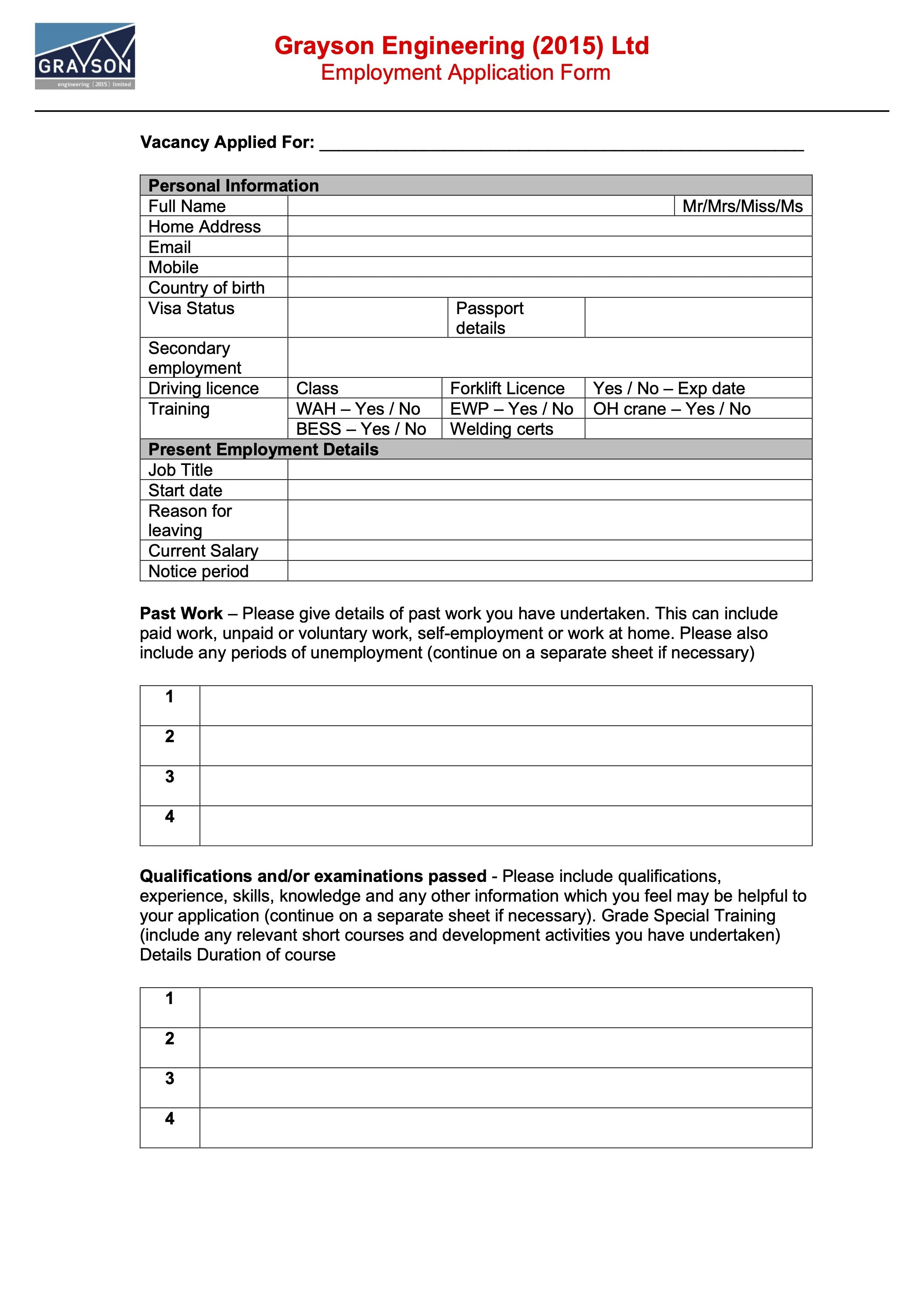Application For Engineering Job