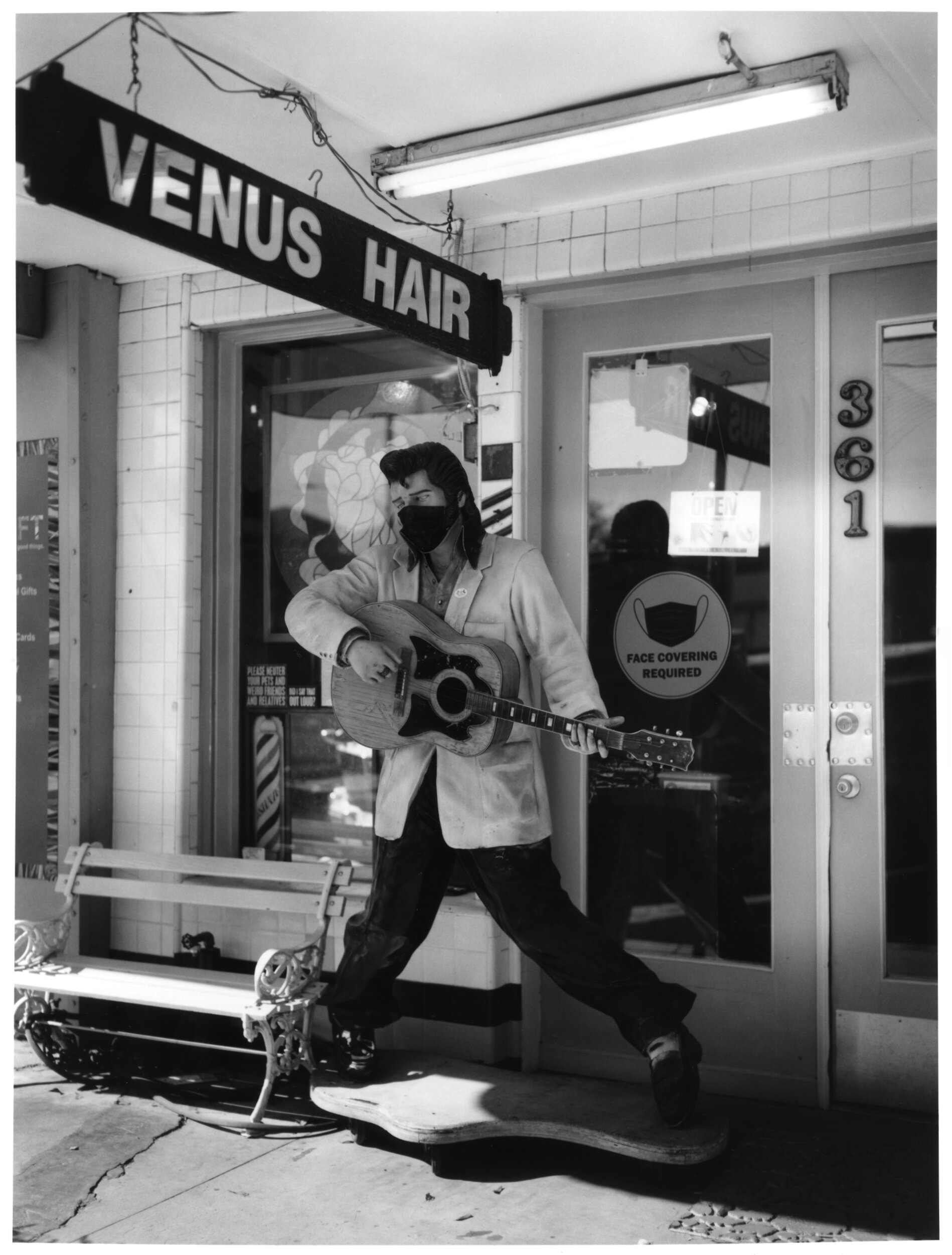 Elvis Wears a Mask at Venus Hair
