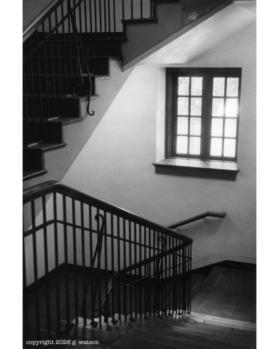 Another in my collection of staircases, this one in the Ideson building at the downtown public library in Houston. #blackandwhitephotography #filmphotography #35mmphotography #leicaphotography #photographienoiretblanc #photographieargentique #gelatin