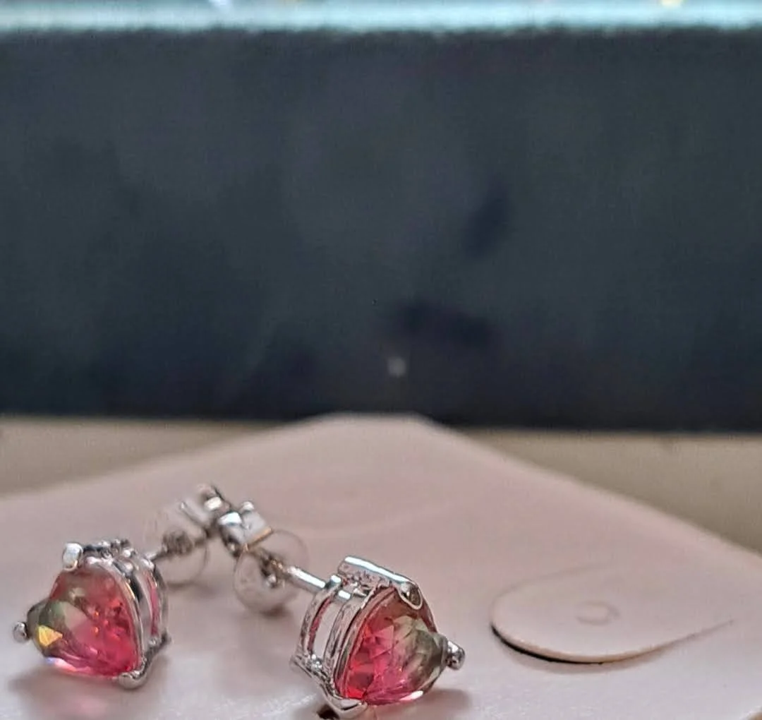 Pink Tourmaline Heart Stud Earrings