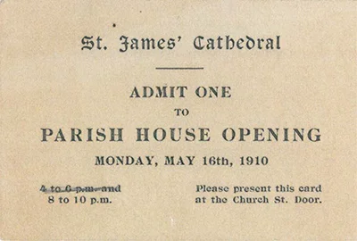 Ticket to the Parish House opening from May 1910.