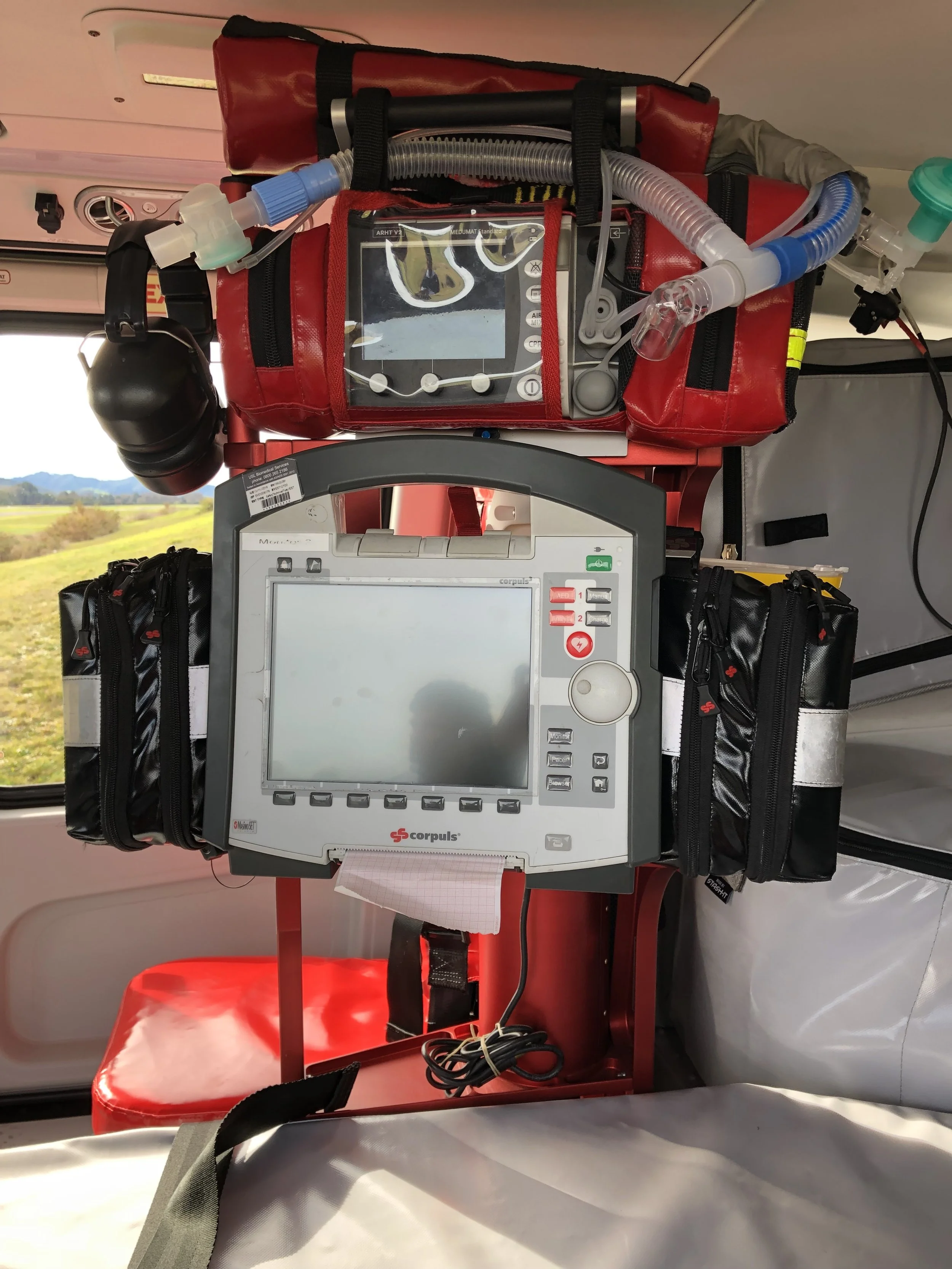  Stretcher Bridge on AW169 allowing patient upload without removal of monitors and medical equipment. 