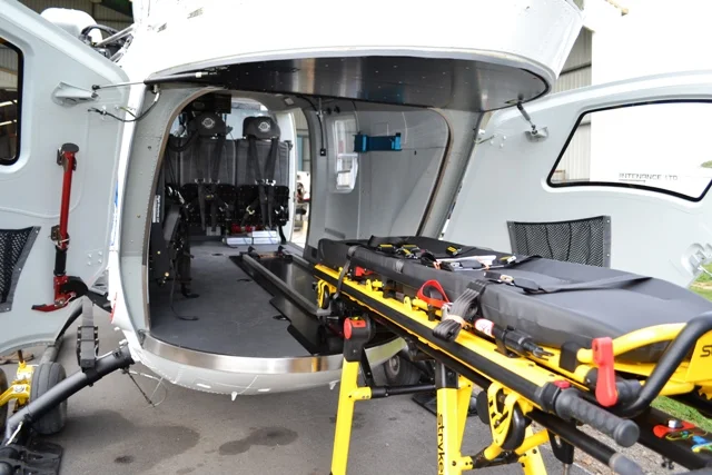  Full EMS  set up in BK117 featuring Flight Structures designed, built and certified Stryker Adaptor, High Density Seating, Zoll Monitor Mount, Oxygen System and Snow Shoes. 